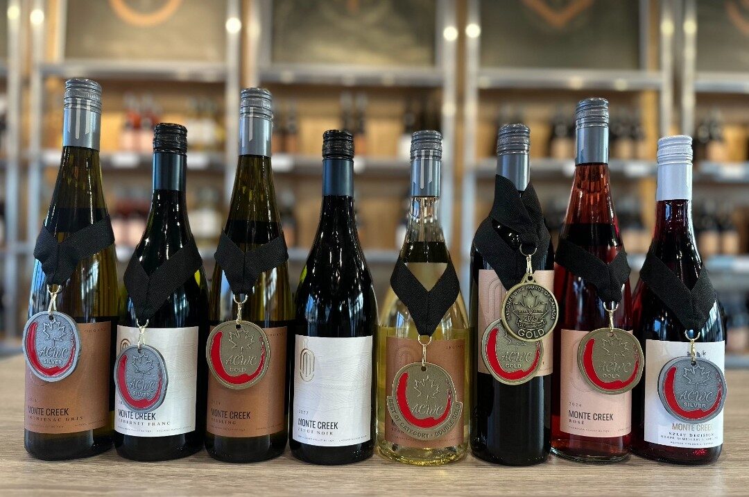Line up of medal winning wines